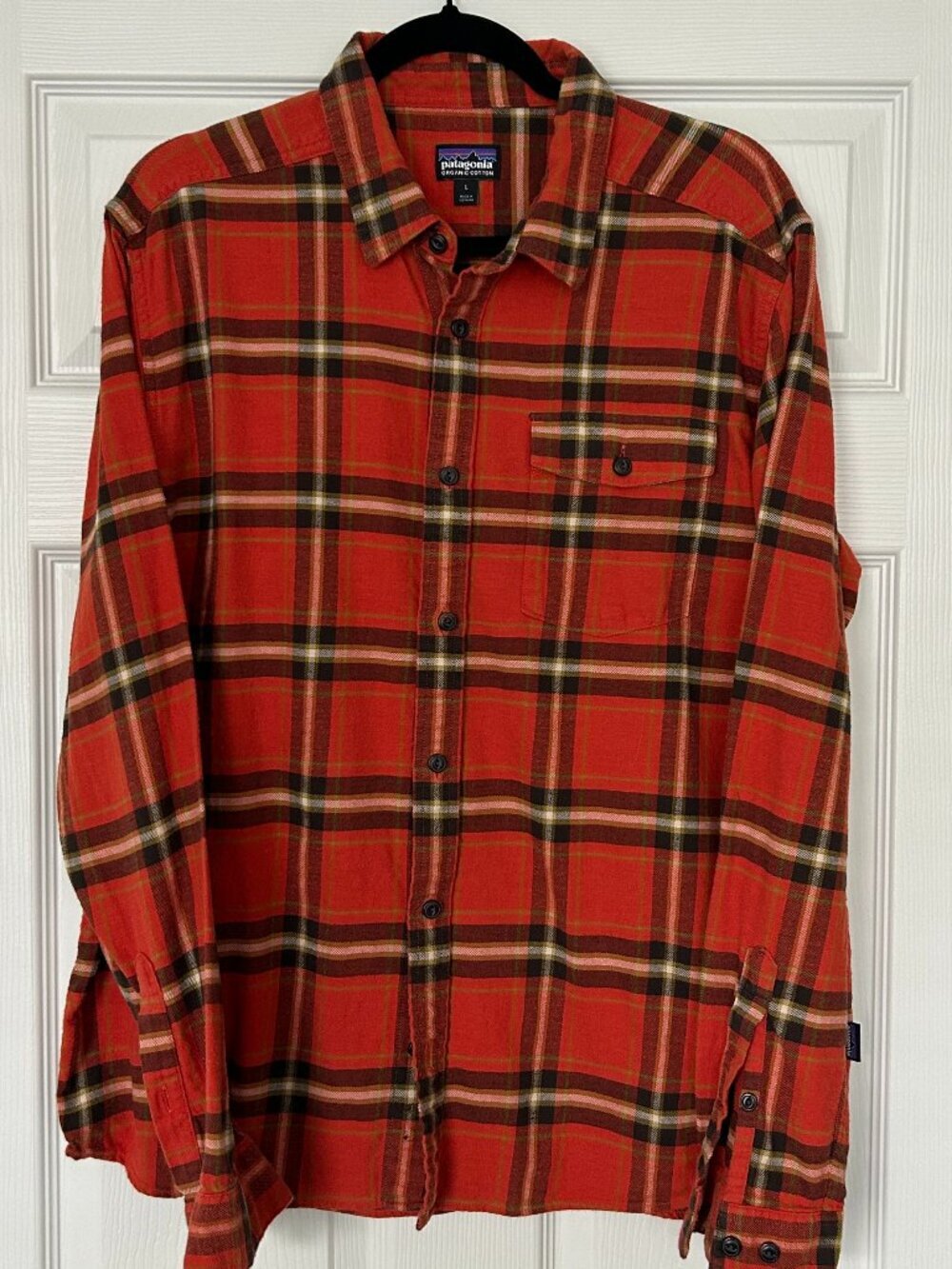 Patagonia Shirt Mens Large Organic Cotton Red Plaid Flannel Button Up